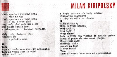 Milan Kiripolský - Báseň na titulnej strane Literárnych novín