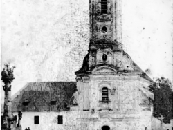 Nové Zámky Farský Kostol s dočasnou vežou v r.1867