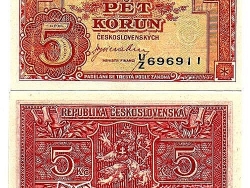 Nové Zámky Historické Peniaze - 5.- Kčs 1945