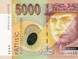 Nové Zámky Historické Peniaze - 5000 Korún Slovenských líc / M.R.Štefánik líc