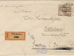 Z Nových Zámkov 25.V.1920 do Göteborgu - Švédsko. Z druhej strany listu, dátum doručenia, Gothenburg 30. 5. 1920