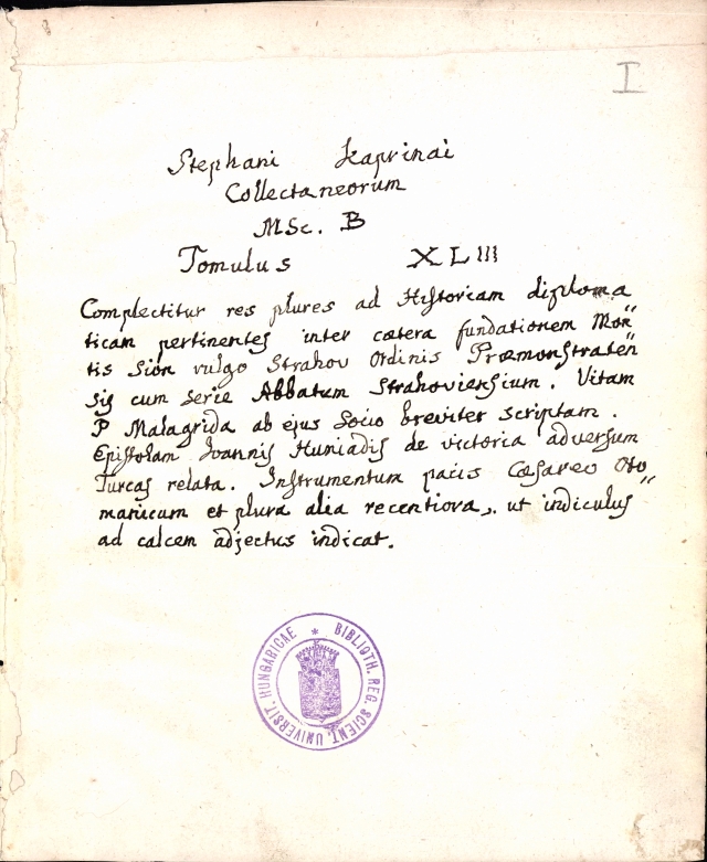Dopis Štefana Kaprinaiho Karolovi Eszterházymu