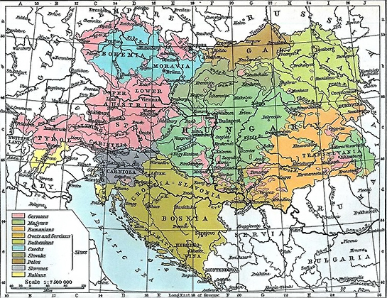 Rakúsko-Uhorsko z Historického atlasu Williama R. Shepherda, 1911